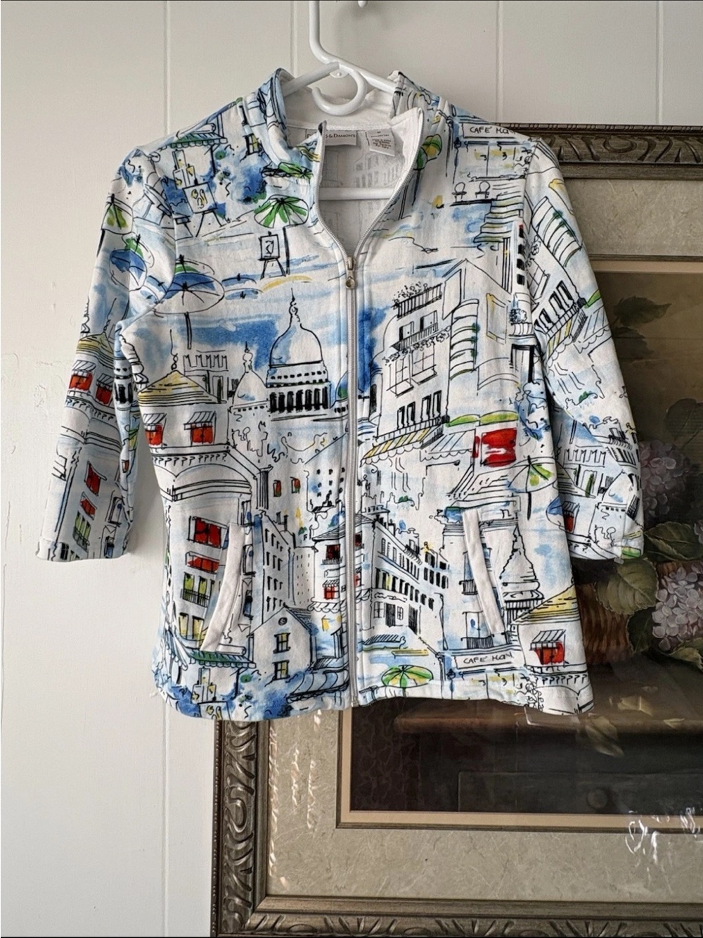 Cityscape Zip-Front Jean Jacket - White Multi